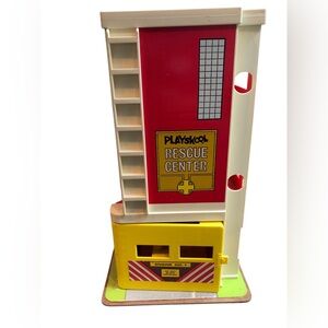 Vintage Playskool Rescue Center, Police car, fire truck, people and tables